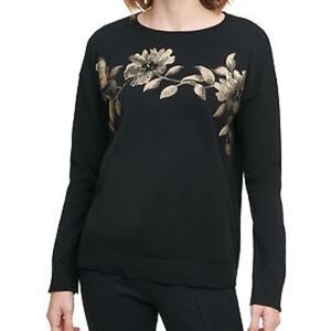 Calvin Klein black metallic gold floral sweater